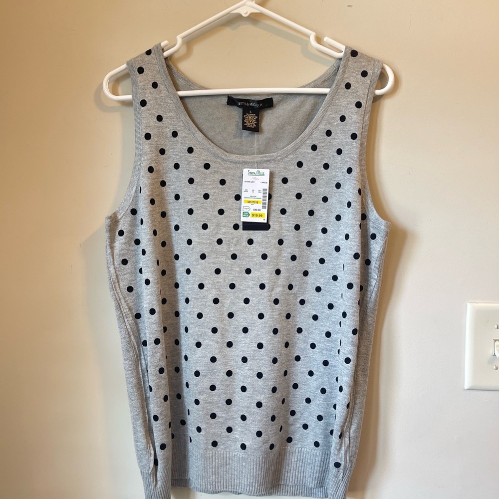 89th & Madison Grey /Black Dots Tank Top Size L MSRP $40